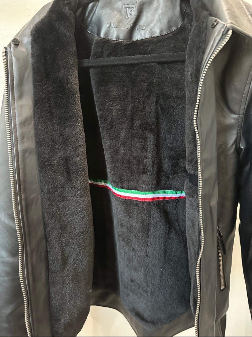 Ferrari Collection Black Leather Zip Bomber Jacket with Silver Hardware - Picture 6 of 6